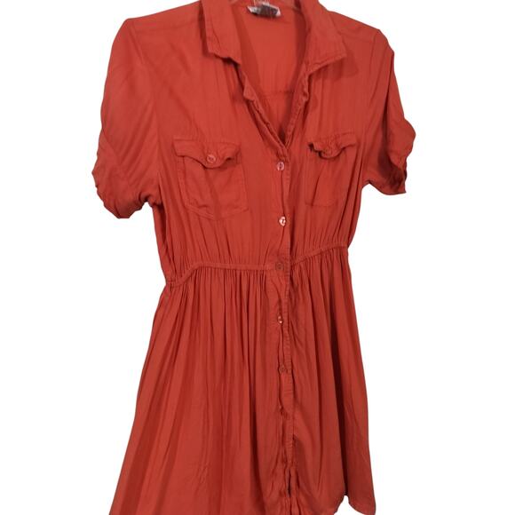 J Gee Dresses & Skirts - 3735) J Gee Orange Button Down Short Sleeve Safari Baby Doll Dress Medium